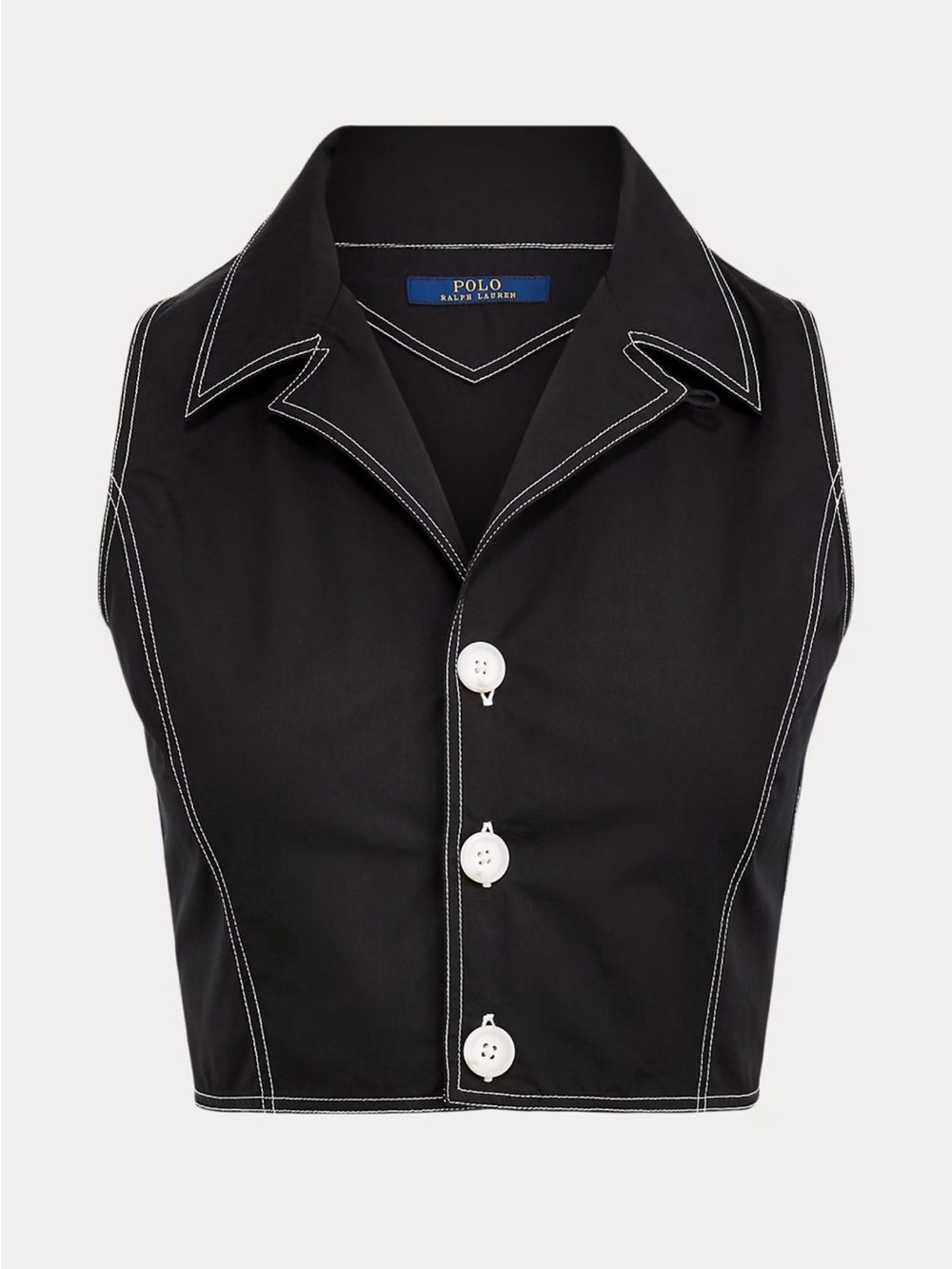 Polo by Ralph Lauren Black Cropped Vest Shirt with White Contrast Stitch